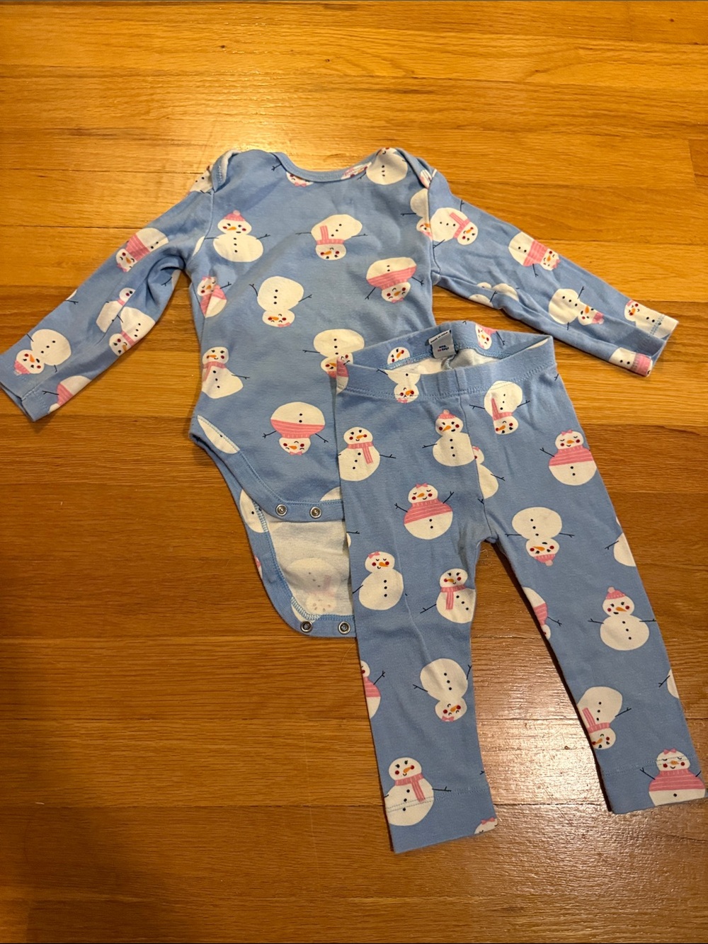 Blue Snowman Baby Bodysuit & Leggings Set Size 12-18 Months